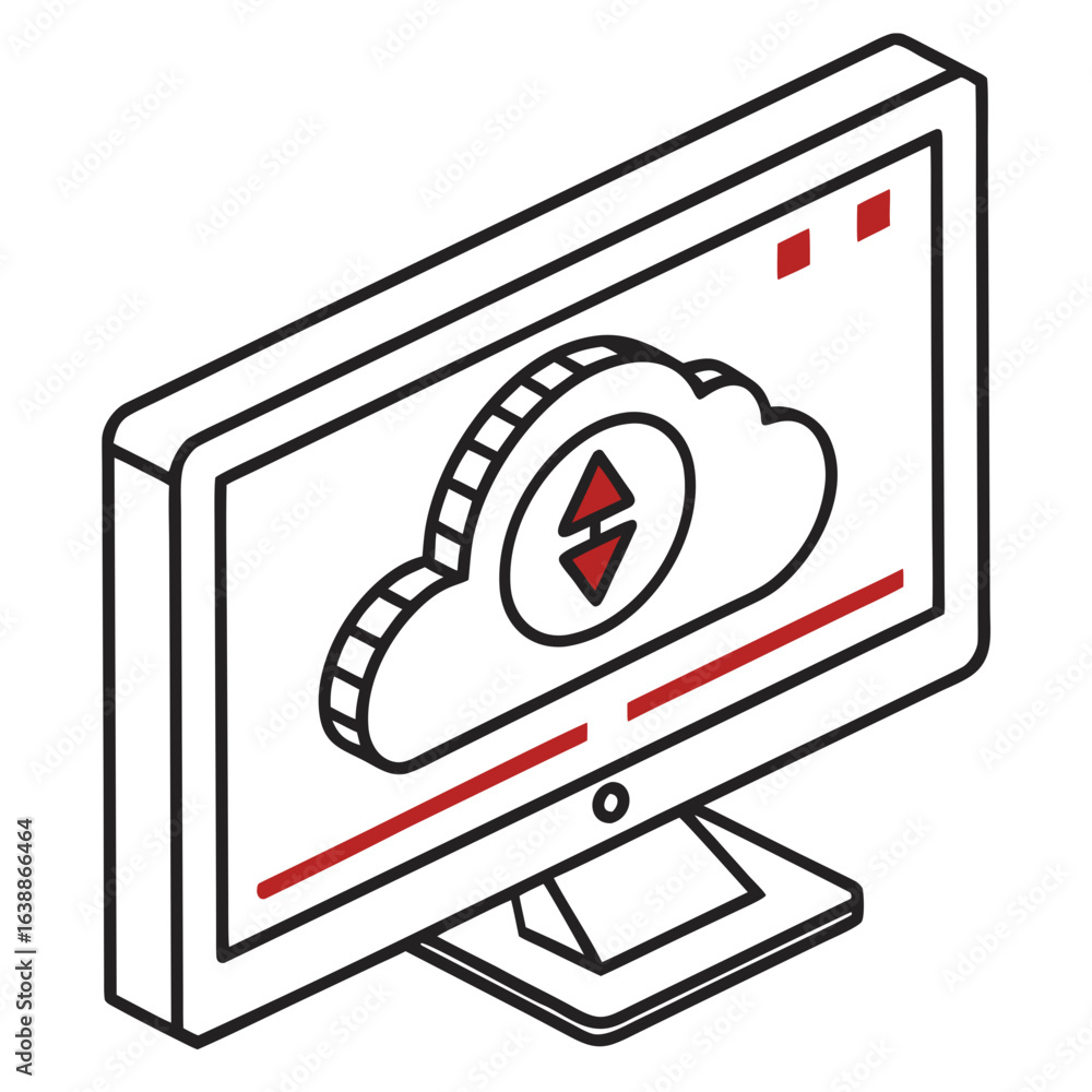 Aufkleber computer screen displaying a cloud icon with upload download arrows