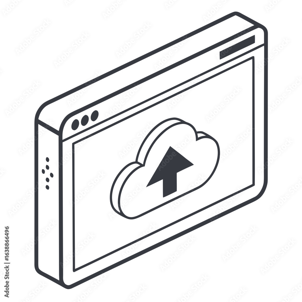 Aufkleber isometric cloud upload icon on a computer screen