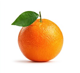 Single orange fruit with a green leaf