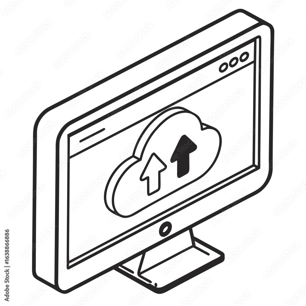 Fototapete computer screen displaying cloud upload with arrows in isometric view
