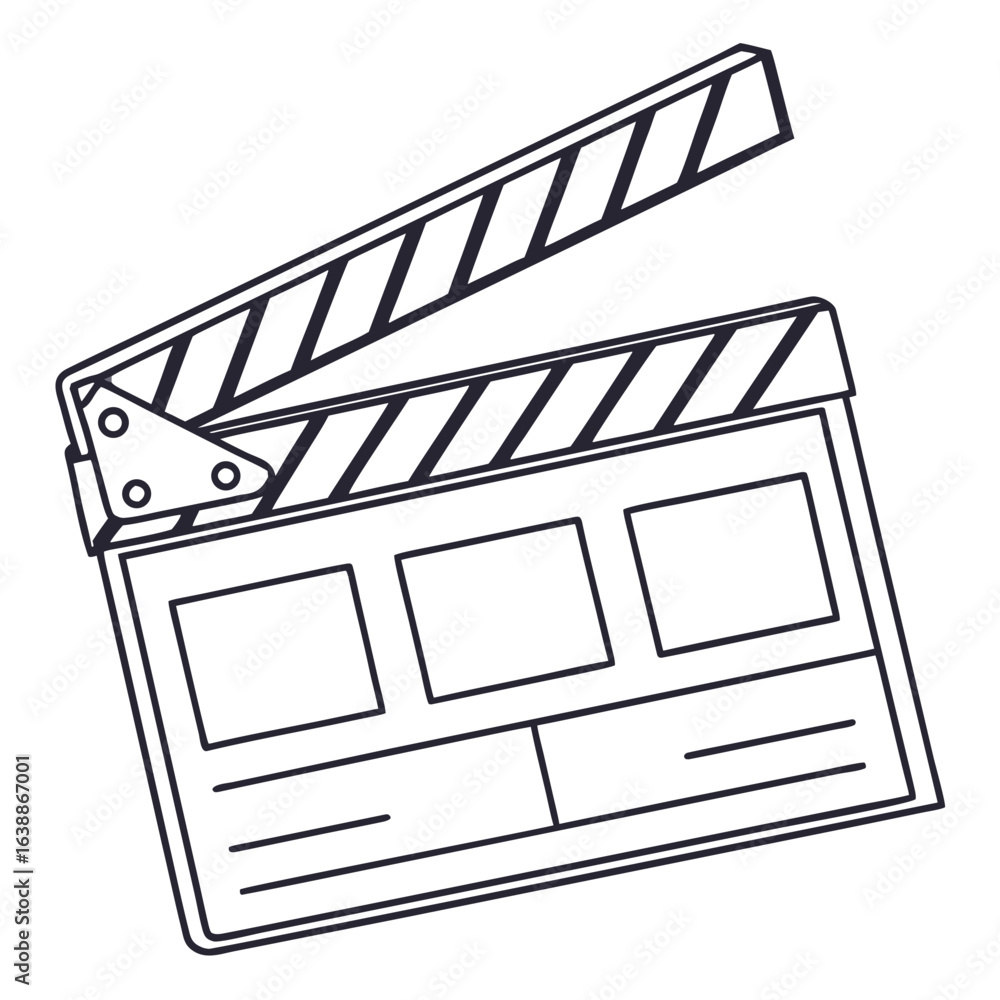 Poster simple line drawing of an open movie clapperboard