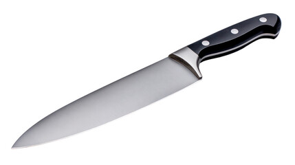 Chef&rsquo;s Knife with Clean Blade and Ergonomic Handle Slightly Angled on Transparent Background
