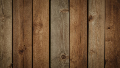 Naklejka premium A rustic background of vertical wooden planks in various shades of brown, showing natural grain, knots, and texture.