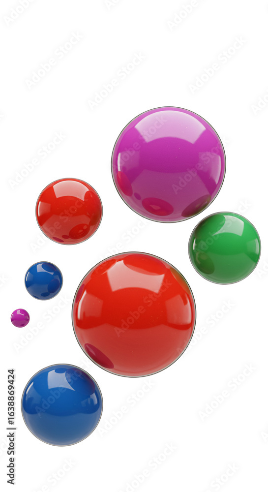 Aufkleber 3d render of colorful glossy spheres floating against transparent background