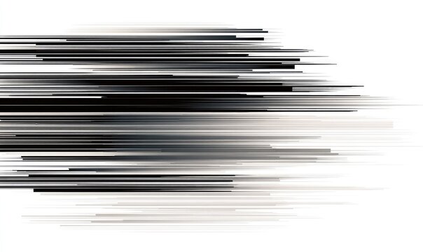 Abstract graphic design featuring a dynamic array of diagonal lines in shades of black and gray, creating a sense of speed and motion against a white background