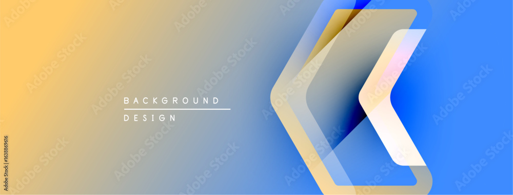 Poster abstract gradient background. golden, blue hues blend smoothly. chevron shapes overlap creating mode