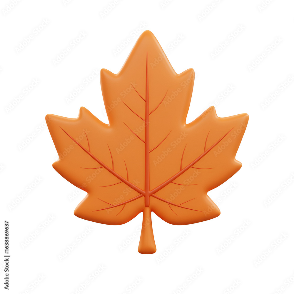 Poster 3d render of isolated orange maple leaf on transparent background