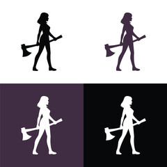 Vector Silhouette of Woman Carrying Axe Set