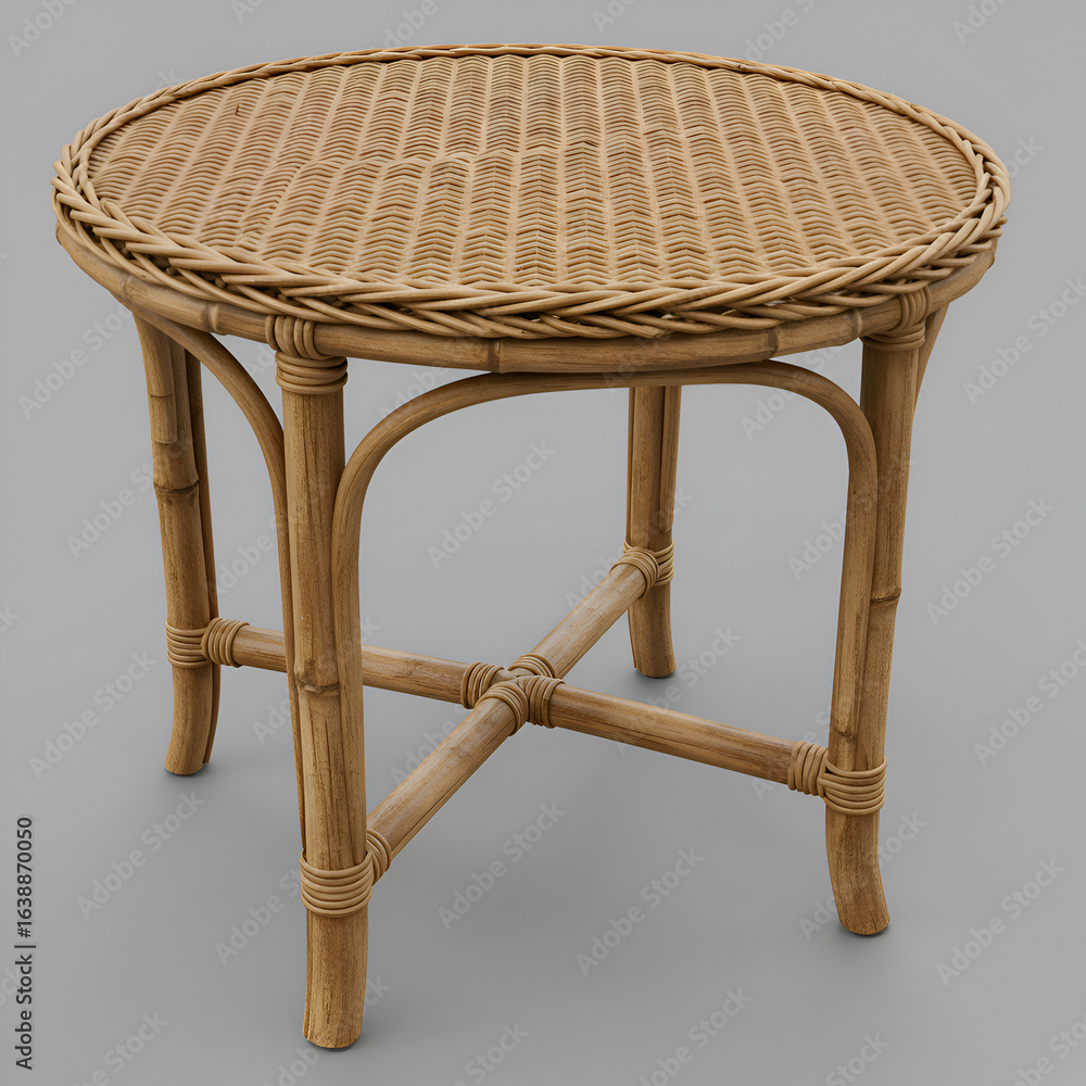 Poster 3d render of wicker table on gray background decorative interior object