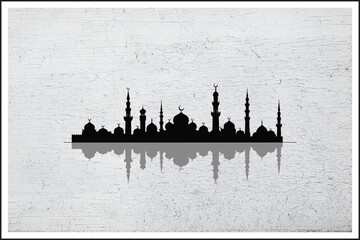 Iconic Mosque Silhouette with Reflection,
Timeless Islamic Landmark Art,
Peaceful Mosque Outline Illustration,
Sacred Skyline of Faith