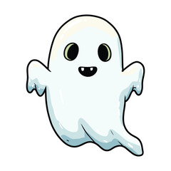 Cute cartoon ghost with happy expression and wavy arms &ndash; stock vector flat illustration