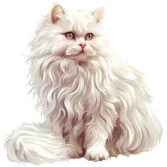 Fluffy White Cat with Long Hair Sitting Gracefully in Soft Light