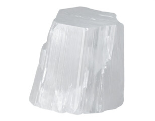 Stunning raw selenite crystal showcasing translucent white striated texture, perfect for spiritual or healing concepts.