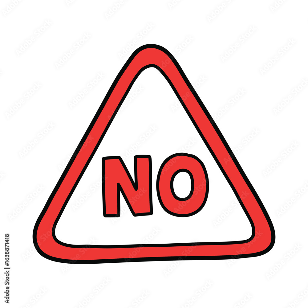 Poster red warning sign with bold no text inside triangular shape – stock vector flat illustration