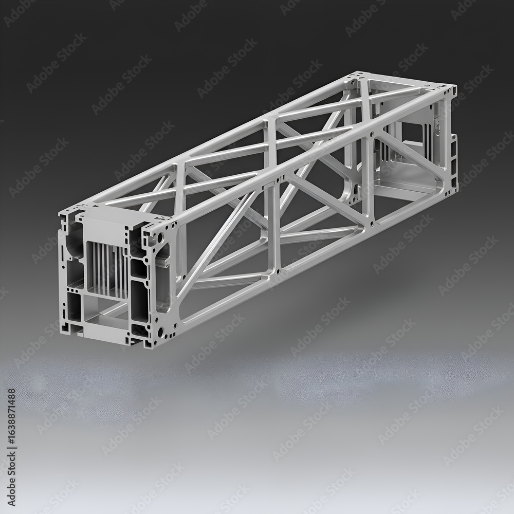 Poster 3d rendered silver metallic structure with geometric design on grey abstract background