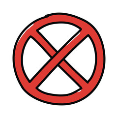 Red prohibition symbol with black x inside circular border – stock vector flat illustration