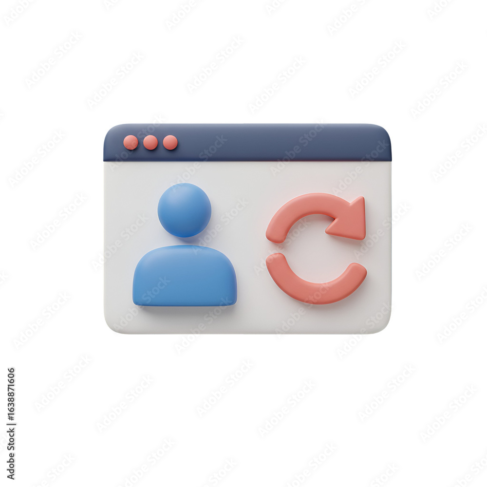 Fototapete 3d rendering of user profile interface with update arrow icon in blue and red
