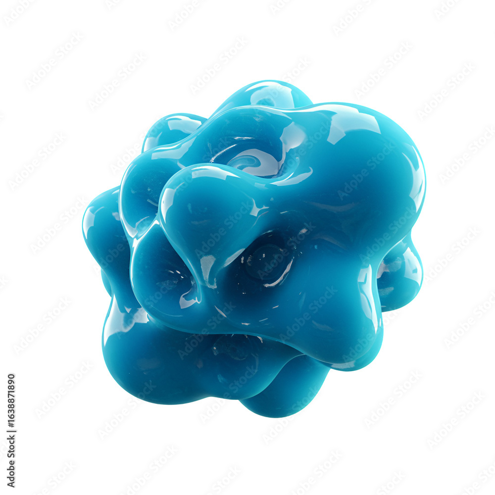 Poster abstract 3d render of a blue glossy blob shape on transparent background