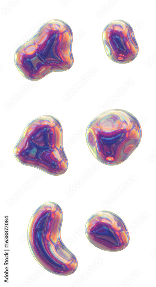 Poster abstract 3d render of iridescent shapes on isolated black background