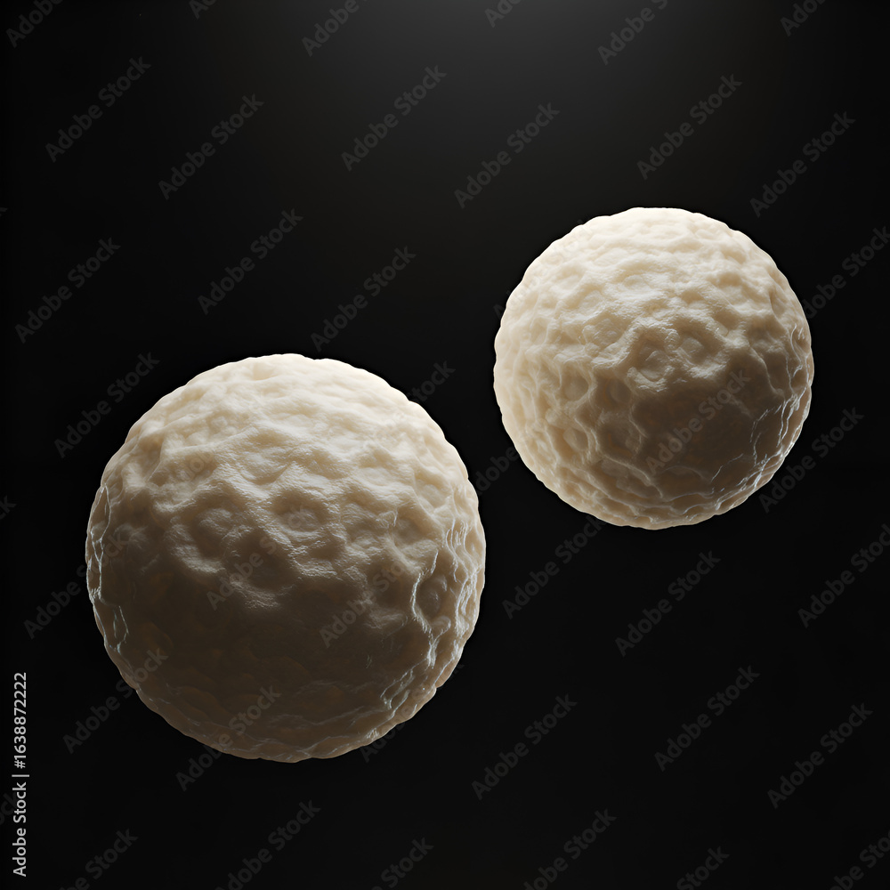 Poster abstract 3d rendered spheres with textured surfaces and soft lighting in dark background