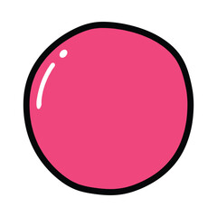 Bright pink bubblegum sphere with glossy shine and bold black outline &ndash; stock vector flat illustration