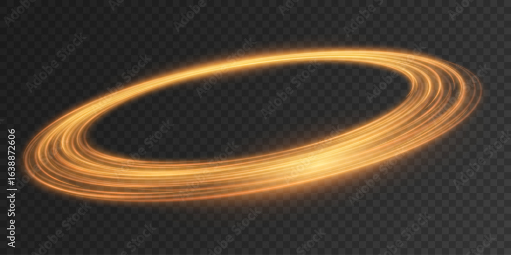 Poster golden swirling neon light trail on a transparent background. dynamic swirl for highlighting luxury 
