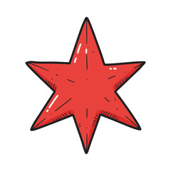 Obraz premium Hand-drawn red star with black outline – stock vector flat illustration