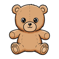 Obraz premium Adorable brown teddy bear with big eyes and stitch detailing – stock vector flat illustration