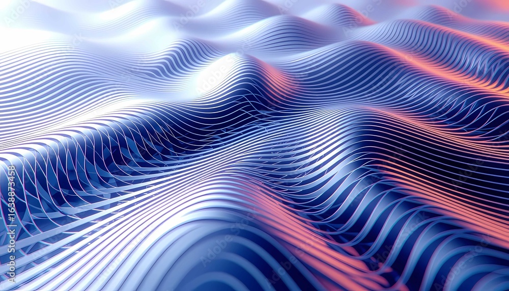 Poster dynamic glowing waves in a fluid, abstract digital pattern