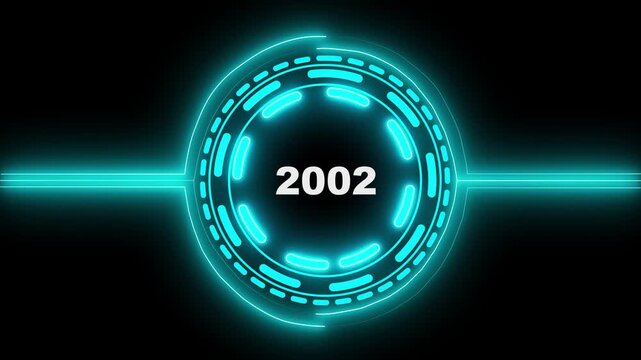 3d text animation 4k video. 2002 text with screen effects of technological failures. Concept of counting years. Past year technology concept on black background.