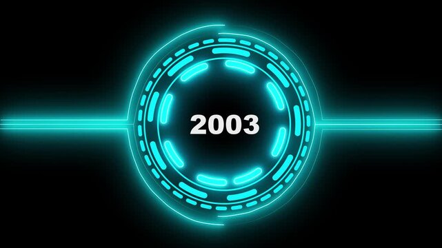 3d text animation 4k video. 2003 text with screen effects of technological failures. Concept of counting years. Past year technology concept on black background.