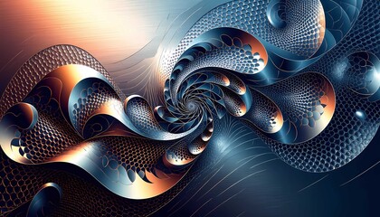 Dynamic digital art with a shiny chrome and halftone pattern