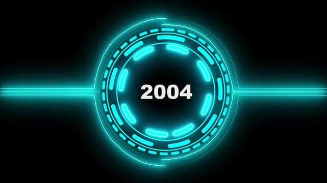 3d text animation 4k video. 2004 text with screen effects of technological failures. Concept of counting years. Past year technology concept on black background.