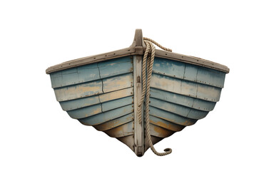 A weathered blue rowboat sits empty tied with thick rope waiting for an adventure, transparent background © Sk siam