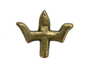 Ancient brass trident symbol, representing power and spirituality, a timeless cultural artifact.