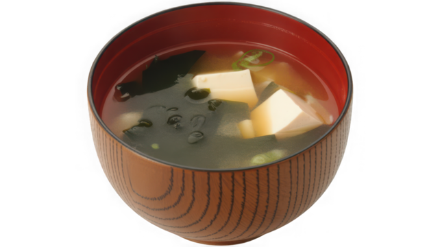 Miso soup with tofu and seaweed Isolated on white and transparent background