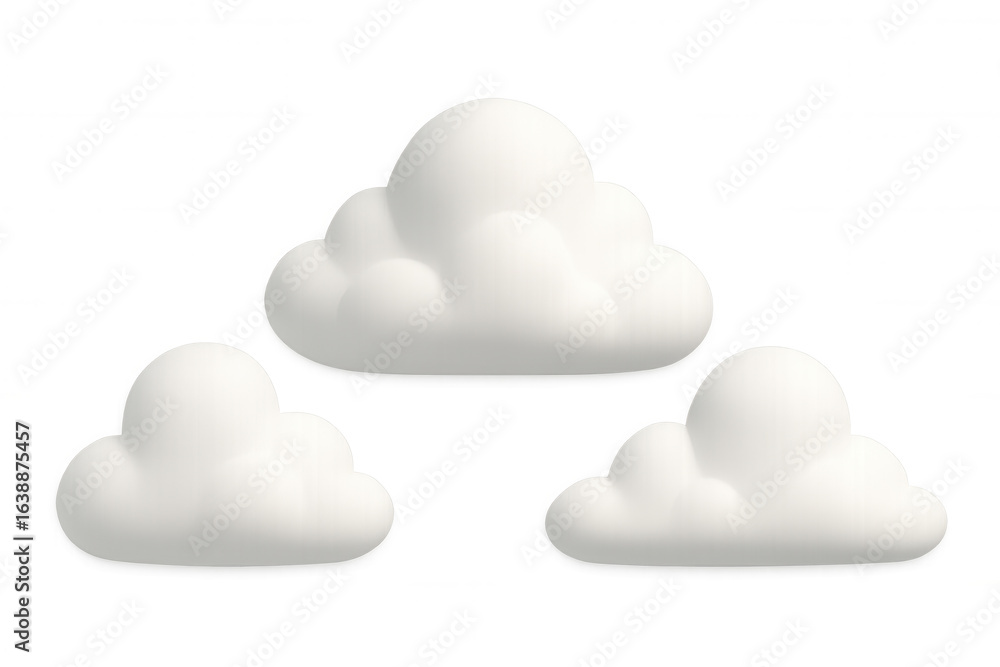 Poster Three white fluffy clouds floating on a transparent background, perfect for adding a touch of whimsy to any project