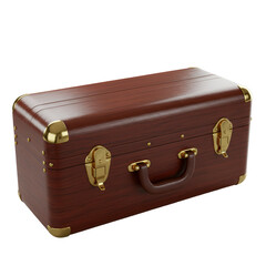 Classic Brown Leather Suitcase Isolated On Transparent Background