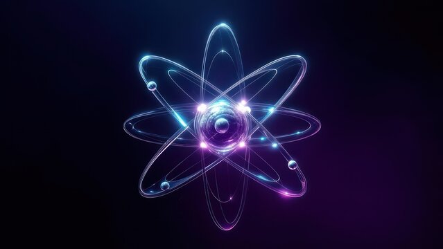 Radiant Atomic Structure: Glowing Nucleus with Luminous Elliptical Orbits
