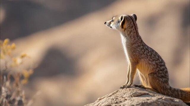 A Meerkat on a Rock, basking in the golden hour light of the African Savanna