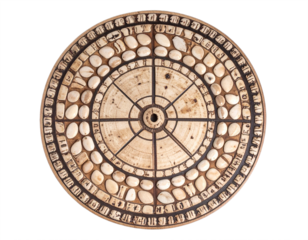 Ancient artifact with intricate circular design and symbolic markings evokes mystery and historical discovery