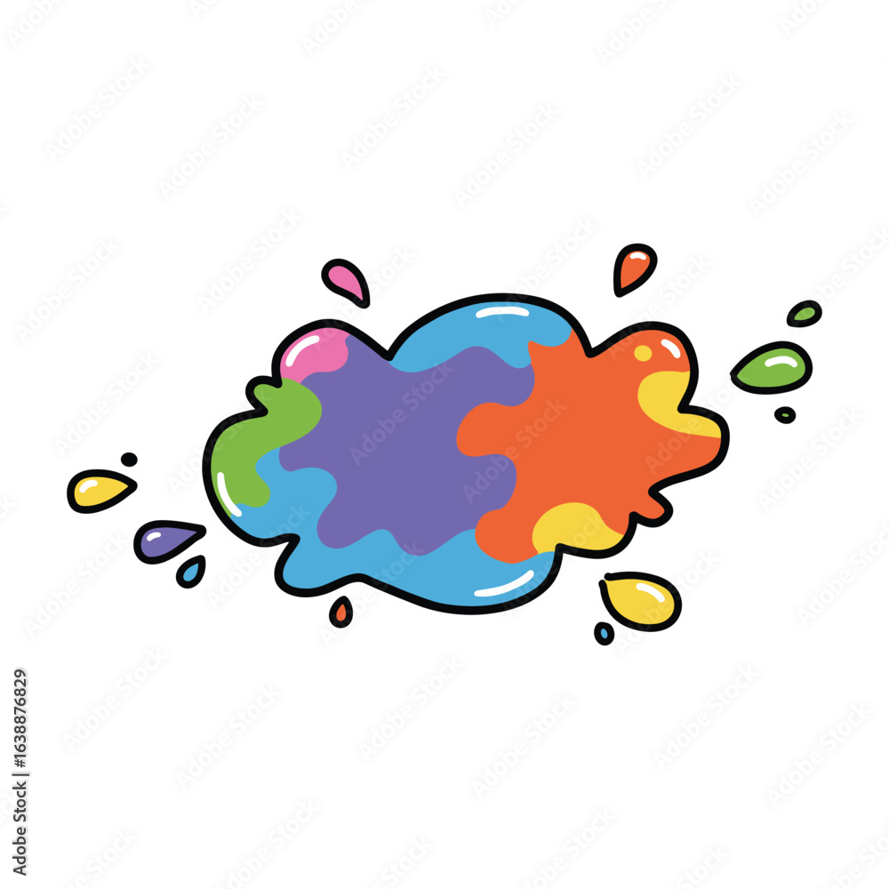Poster colorful abstract splash with vibrant puzzle patterns and dripping drops – stock vector flat illustr