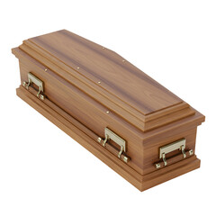 Detailed 3D Rendering of a Wooden Coffin Isolated on Transparent Background