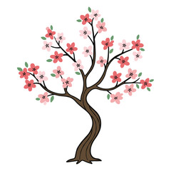Fototapeta premium Blooming cherry blossom tree with pink flowers – stock vector flat illustration