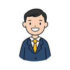 Smiling asian young male cartoon character in blue suit and yellow tie &ndash; stock vector flat illustration
