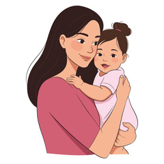 Obraz premium Asian female adult holding asian female child in loving embrace illustration – stock vector flat illustration