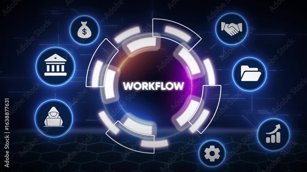 Aufkleber futuristic business workflow and digital process automation visualization concept