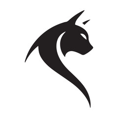 Stylized silhouette of a lynx head with sharp ears and a flowing neck in a minimalist design style © Frenzy Studio