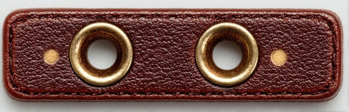 Brown leather strap with three brass eyelets