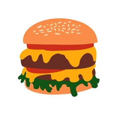 Flat illustration burger in sandwich bun style